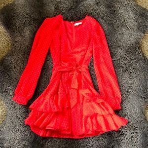 Red ruffled Showpo Dress (Macy’s Brand) worn twice. Like new.